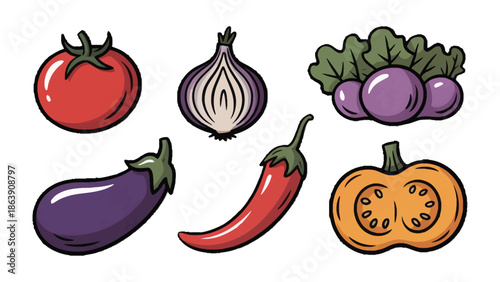 Colorful Garden Bounty: A vibrant collection of fresh produce, meticulously illustrated to showcase the natural beauty of healthy eating and the abundance of nature's offerings.