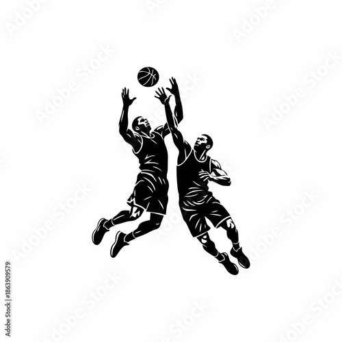 vector silhouettes of basketball players competing for the ball