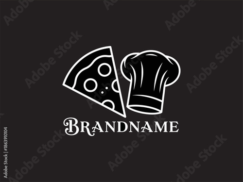 Chef Hat and Pizza Slice Logo Design.