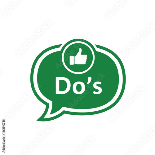 A vibrant green speech bubble prominently displays a white thumbs up symbol and the word do s inside it