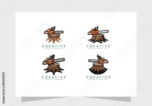 chainsaw logo Collection  tool vector illustration logo design, Concept of woodworking industrial, chainsaw repair and wood cutting service.