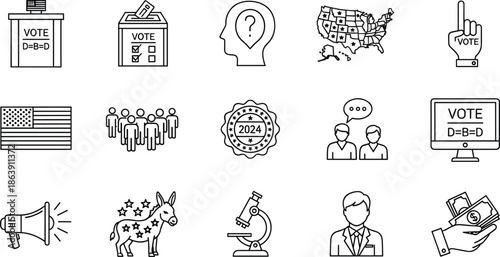 Election and voting icons vector set with ballot boxes political symbols democracy and civic participation elements