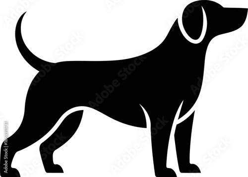 Dog silhouette standing alertly on a plain background emphasizes loyalty, companionship, and the essence of a canine form.