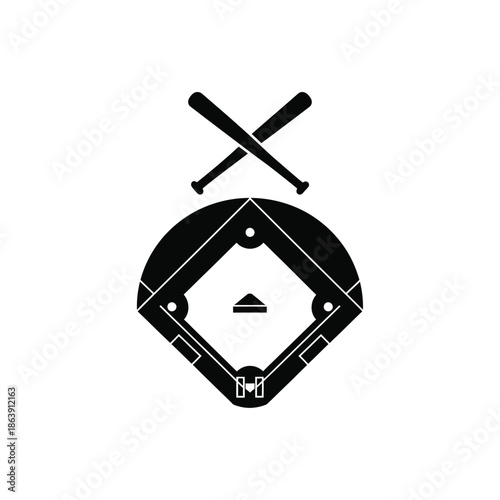 A striking black and white graphic depicts crossed baseball bats above a diamond symbolizing america s favorite pastime