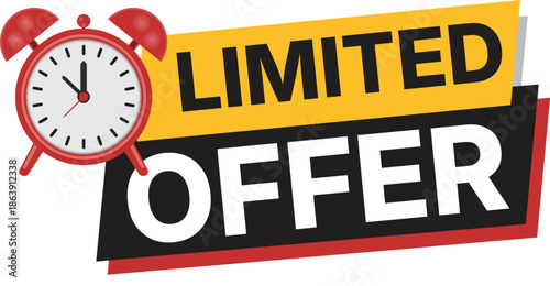 A vibrant limited offer banner featuring a classic alarm clock and bold text  vector design