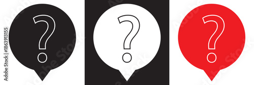 Minimal social media icons set. Black and white interface icons showing chat, question, information and social media symbols, suitable for apps, websites and user interface design.

