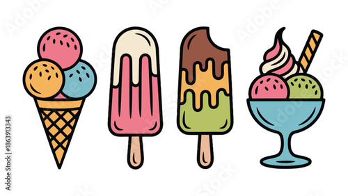 Summer Treats: A collection of delightful ice cream treats, capturing the joy and refreshment of summer. 
