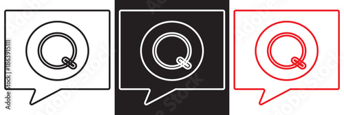 Minimal social media icons set. Black and white interface icons showing chat, question, information and social media symbols, suitable for apps, websites and user interface design.

