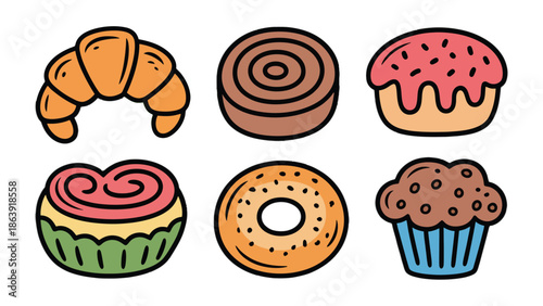 Delectable Bakery Delights: A collection of tantalizing baked goods, from a flaky croissant to a sweet cinnamon roll, perfect for satisfying any craving.