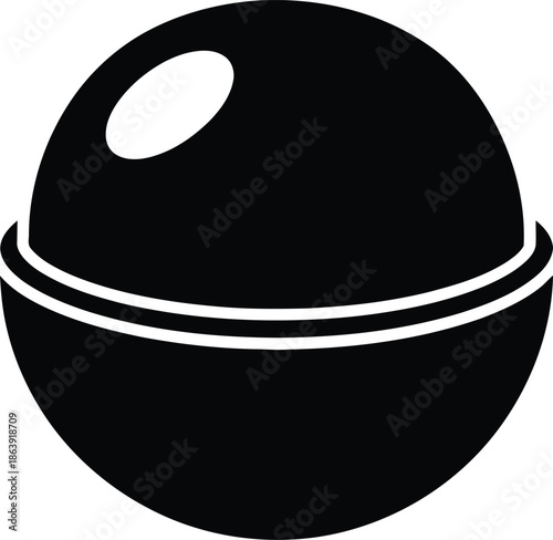Black and white illustration of a sphere with a hole isolated on transparent background AI Generative