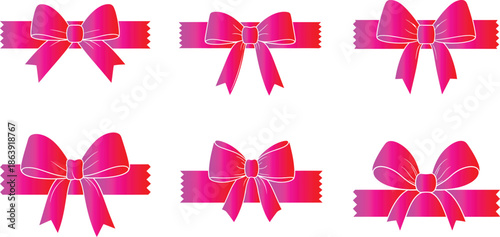 Set of pink bows and ribbons for gift decoration isolated on transparent background AI Generative