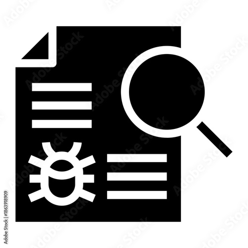 Solid glyph icon of document scanning for malware