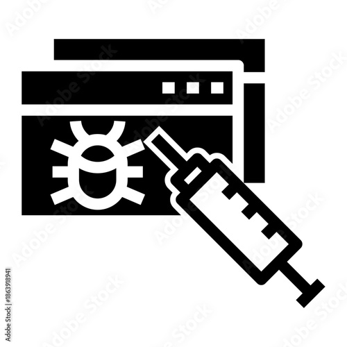 Solid glyph icon of browser malware injection or patching