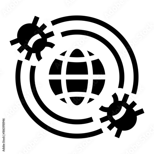 Solid glyph icon of global malware spread