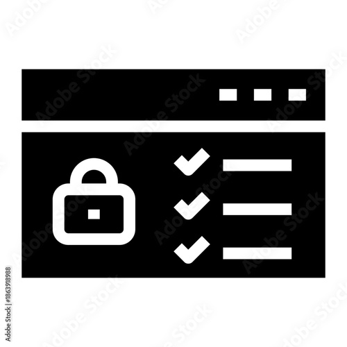 Solid glyph icon of web security checklist