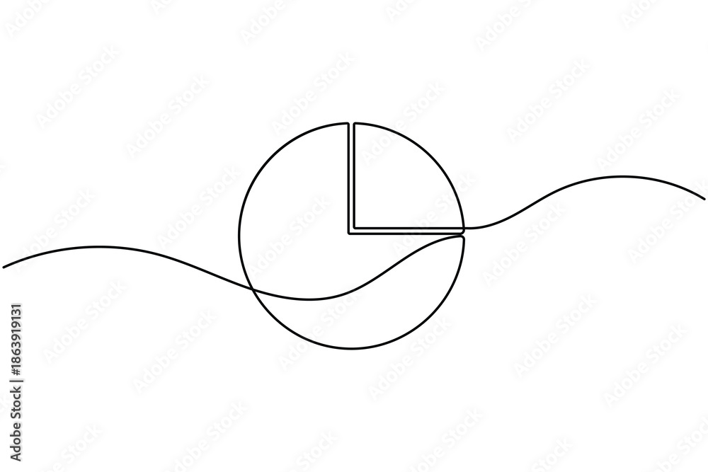 Fototapeta premium Growth pie chart icon continuous one line drawing single art on white background minimalist business achievement analytics symbol outline vector illustration
