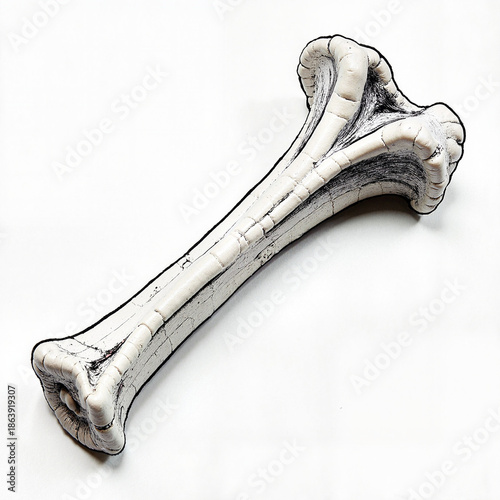 Detailed dinosaur fossil bone illustration on white background, realism
