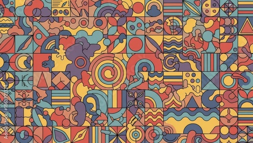 Abstract Geometric Pattern with Colorful Shapes and Lines
