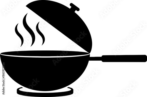 Pan for cooking with steam. Food preparation, kitchen utensil. Flat style. Vector icon for menu, restaurant, cook book