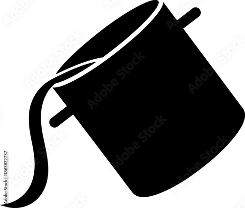 Paint bucket pouring liquid. Color spill or art creation concept. Simple silhouette element. Vector icon for graphic design