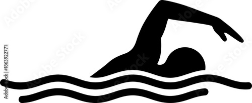 Silhouette of a person swimming in water, showing movement. Swimming icon, symbol, vector illustration for activity, sport