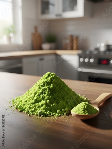 Wasabi powder with a wooden spoon

