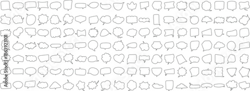 Hand Drawn Outline Speech Bubble Set, Comic Talk Balloon & Cloud Collection