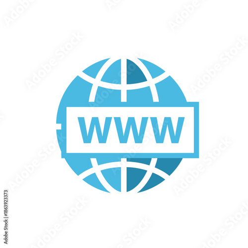 a stylized blue world globe icon with the letters www prominently displayed within a rectangular white space high quality professional