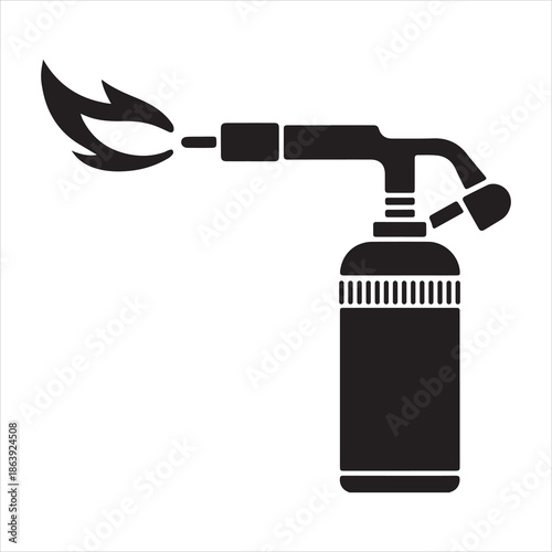 Black silhouette of a blowtorch with flame on white background fire heat