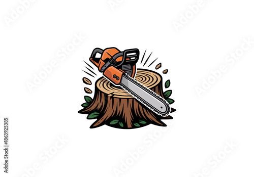 chainsaw logo tool PNG Concept of woodworking industrial Transparent Background 