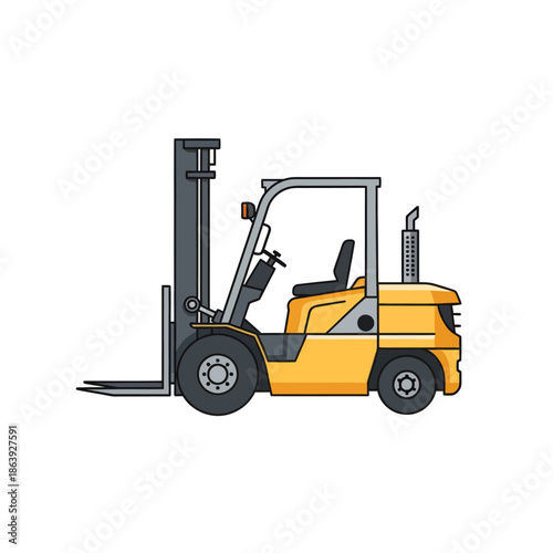 Yellow Forklift Truck Vector Illustration Isolated on White Background, Industrial Vehicle