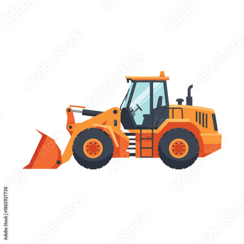 Orange Wheel Loader Construction Vehicle Isolated on White Background, Heavy Equipment Illustration
