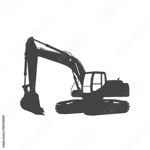 Excavator Silhouette, Heavy Construction Equipment Icon, Digging Machine Vector