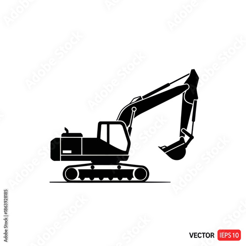 Excavator Silhouette Icon Vector Art - Construction Machine Illustration