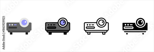 Classroom projector icons set modern school equipment vector