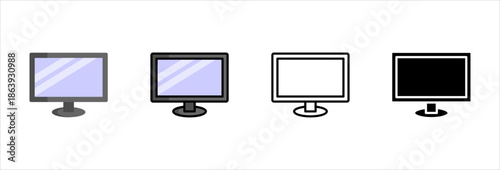 School pc workstation icons set digital learning environment