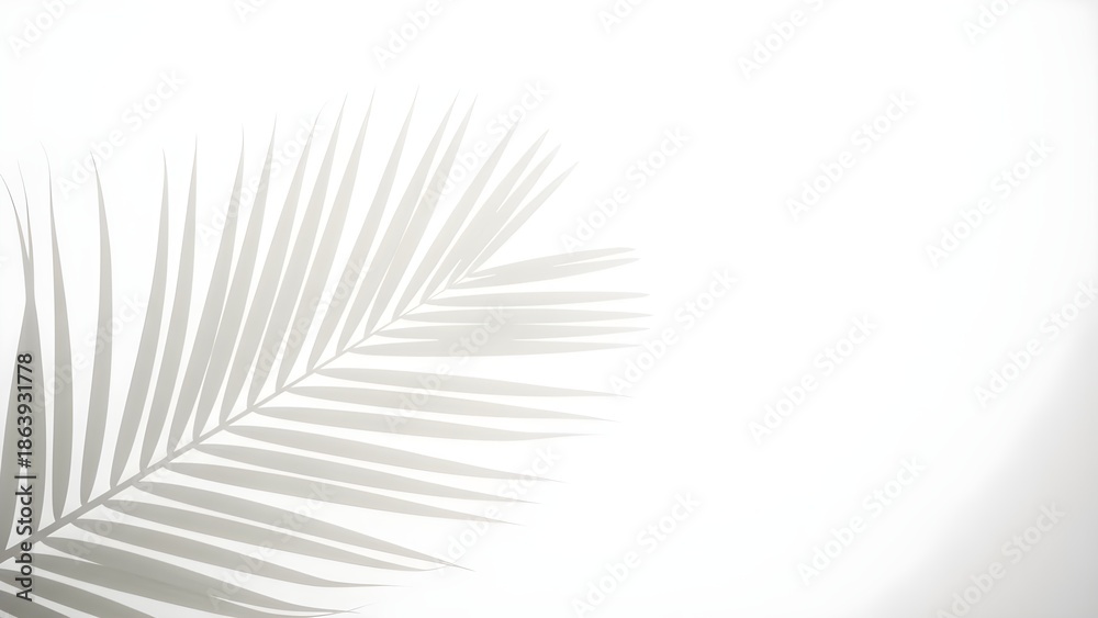 Fototapeta premium Soft Palm Leaf Silhouette on Light Airy White Background