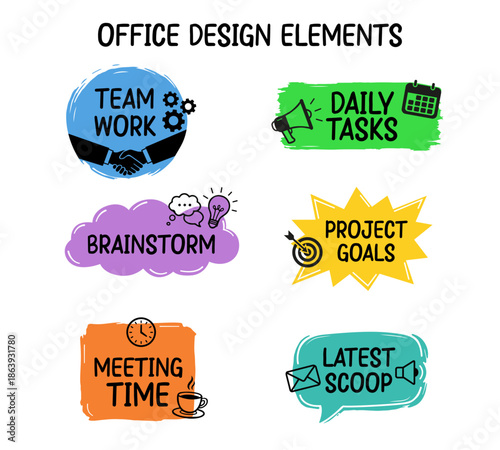 Office design label, badge elements, best for use in presentations, stickers, and WhatsApp stickers