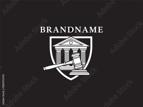 Law Firm Logo with Gavel and Courthouse.