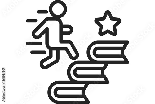 Person Running Up Stairs Towards a Star Symbolizing Achievement and Success in Simple Illustration