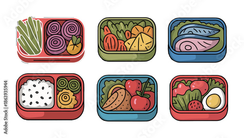 Diverse Bento Box Delights: An array of vibrant bento boxes, meticulously curated to showcase a variety of delicious and visually appealing meals, perfect for any culinary enthusiast.