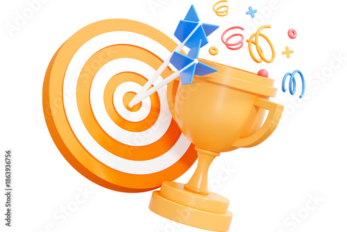 A golden trophy with a target and arrows on a white background