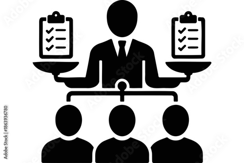 A business professional weighing options and making decisions for a group of people