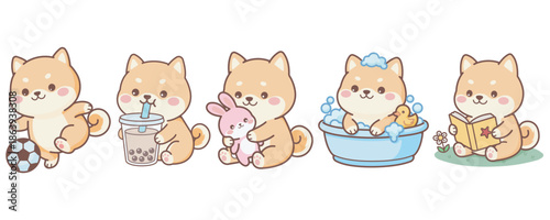 Cute shiba inu daily activity kids sticker set