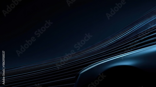 Abstract background with smooth curves and light streaks, featuring a sleek car silhouette in a dark ambiance