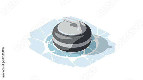 Curling stone on ice in isometric style for winter sports design