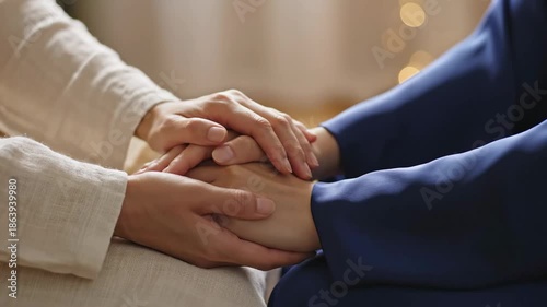Two people holding hands in support.