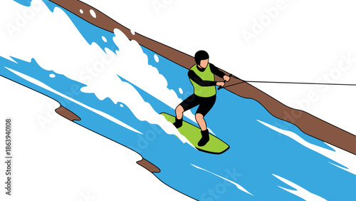 Dynamic wakeboarding scene in vibrant colors with energetic movement