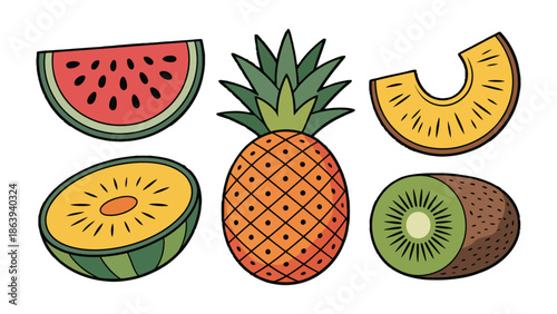 Juicy Fusion: A vibrant collection of assorted fruits, each brimming with freshness and flavor, inviting a sensory delight.