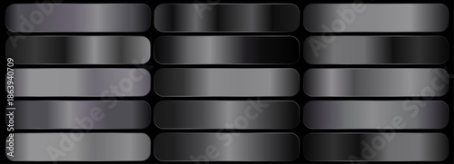 Black leaf texture background set. Black metallic gradient collection. aluminum silver palette